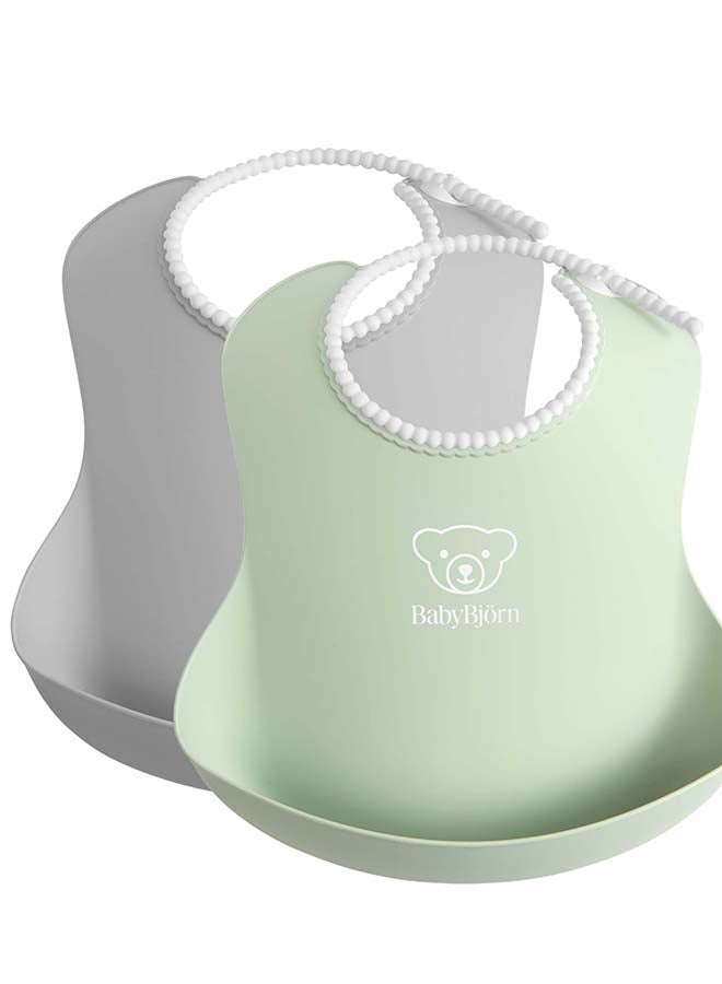 BABYBJORN Baby Bib, 2-pack, Grey / Powder Green - Image 2